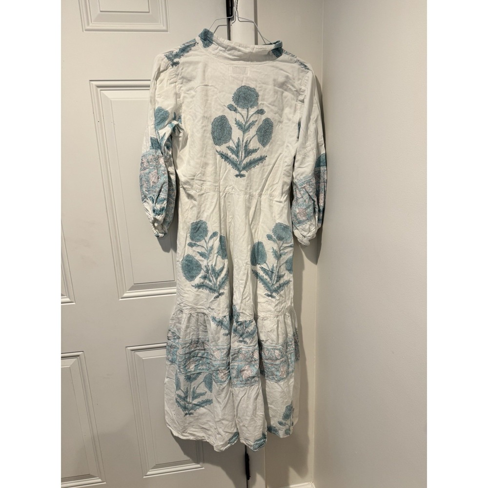 Sue Sartor Women's Blue Floral Flounce Dress Long sleeves XS Boho Artsy NO BELT - Picture 15 of 16
